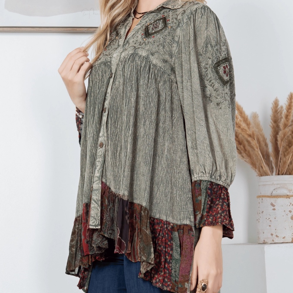 Young Threads Bohemian Style Button Down Shirt - Picture 7 of 8